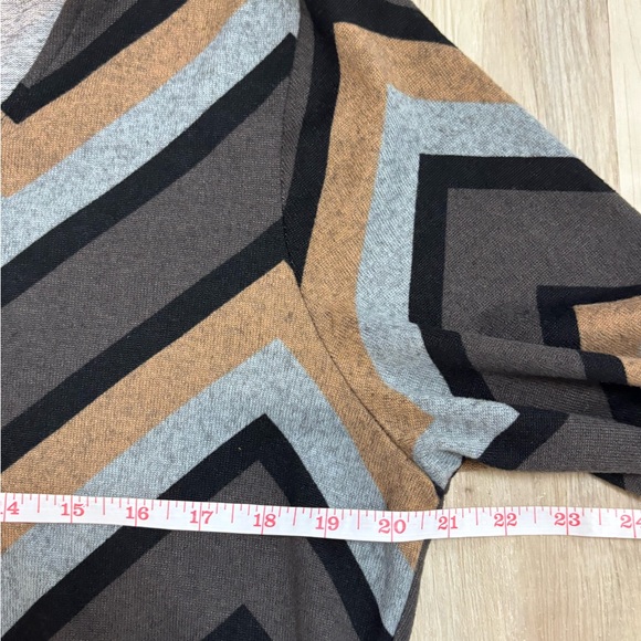 Tacera Womens Neutral Multicolor Chevron Large 3/4 Sleeve Knit Midi Dress - Picture 11 of 13